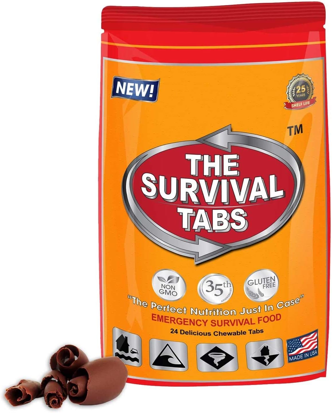 Survival Tabs 2 Day 24 Tabs Emergency Food Survival Food Meal Replacement MREs Gluten Free and Non-GMO 25 Years Shelf Life Long Term Food Storage – Chocolate Flavor