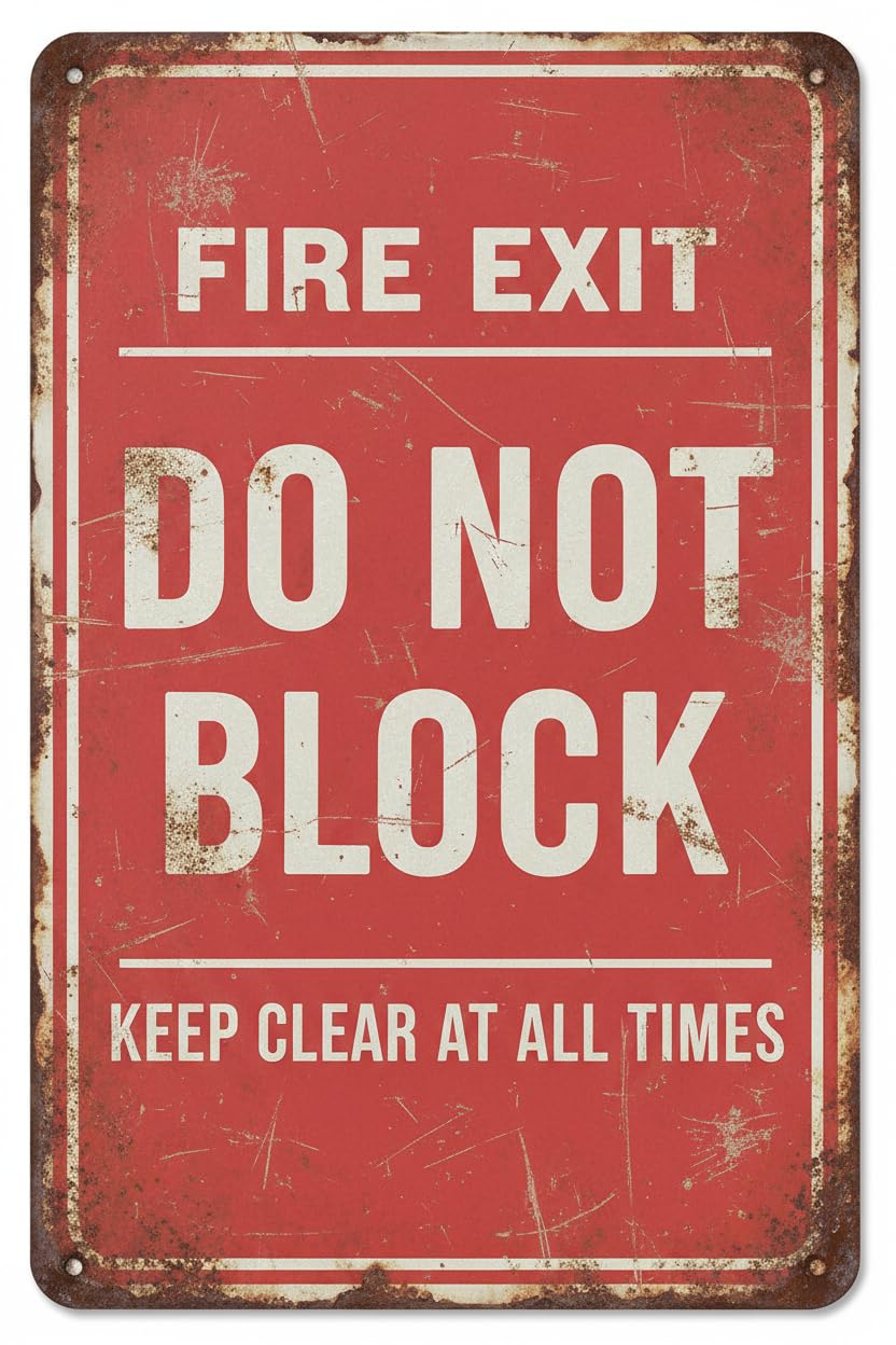 Fire Exit Do Not Block Tin Sign, 8x12 Inch