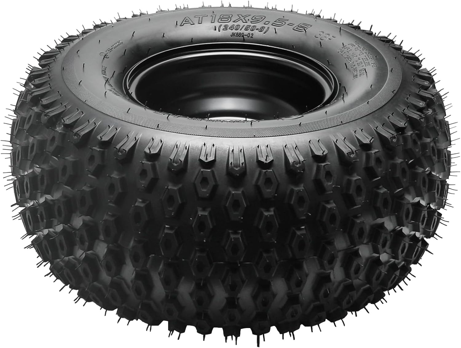 18x9.50-8 ATV Tubeless Tire and Iron Rim Combo, 4PR 18x9.5-8 Off-Road Tire Wheel, with Black 4 Lug 110mm Spacing 23T Spline Rear Axle Wheel Hubs, for Go-Kart Buggy UTV Tractor Mower Drift Trike