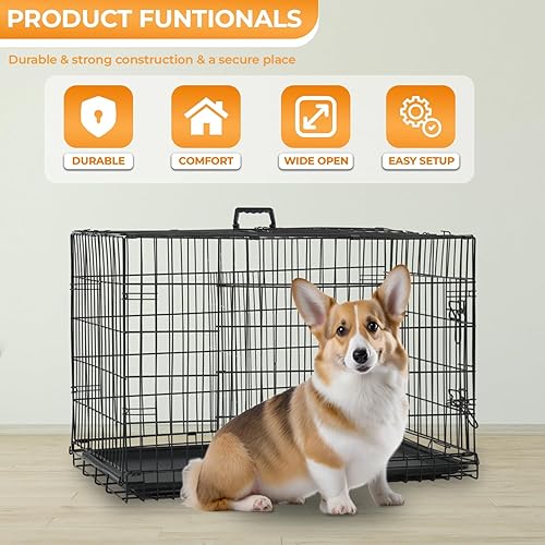 Miniatura 2 de PayLessHere Jaula grande para perros medianos y grandes de 24 pulgadas, jaula de metal para perros de doble puerta, plegable, para viajes,