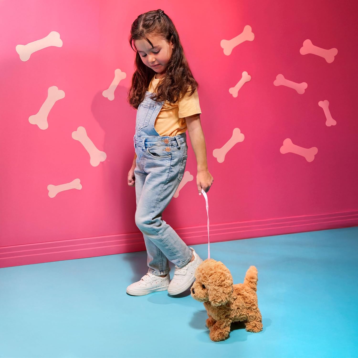 Our Generation Goldendoodle Pup with collar and leash attached, ready for a walk.