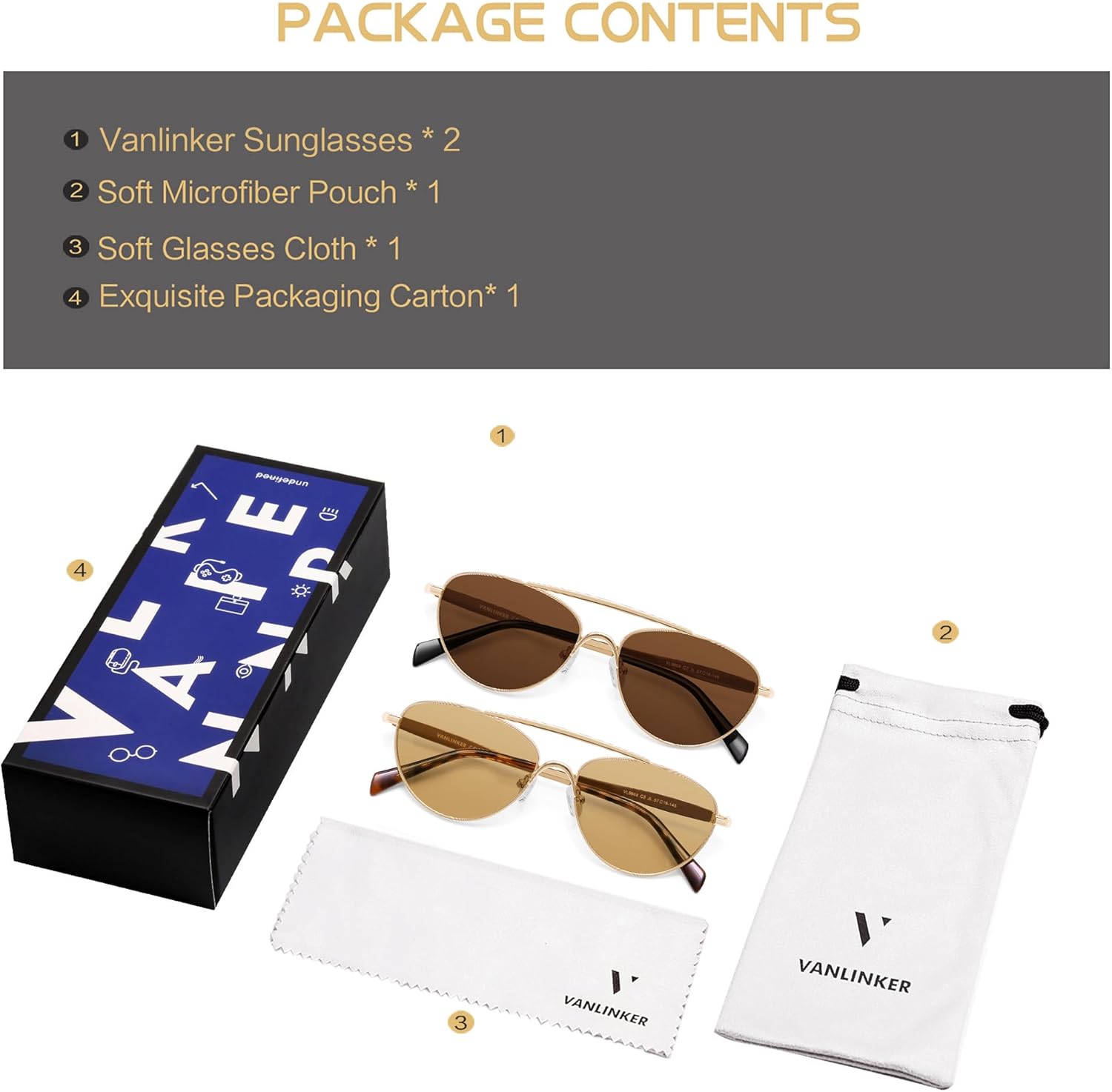 VANLINKER Polarized Trendy Aviator Metal Cat Eye Sunglasses for Women Men Retro Vintage Shades VL9868 - Image 4