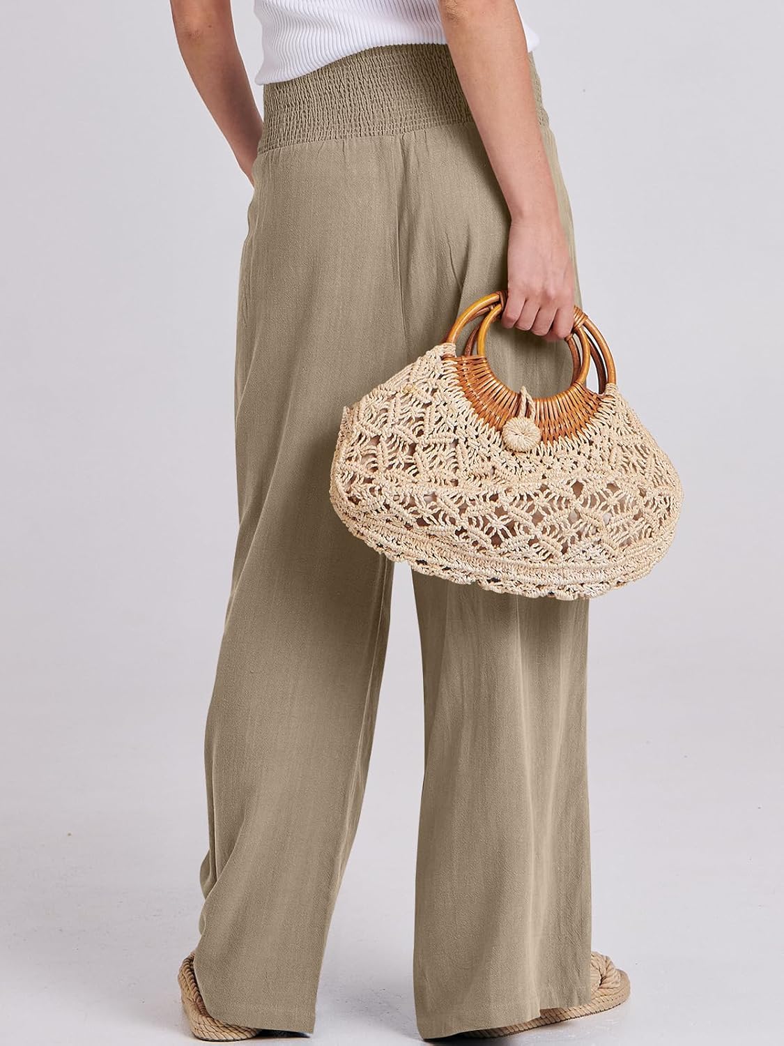 ANRABESS Women Linen Palazzo Pants Summer Boho Wide Leg High Waist Casual Lounge Pant 2026 Beach Travel Vacation Outfits - Image 5