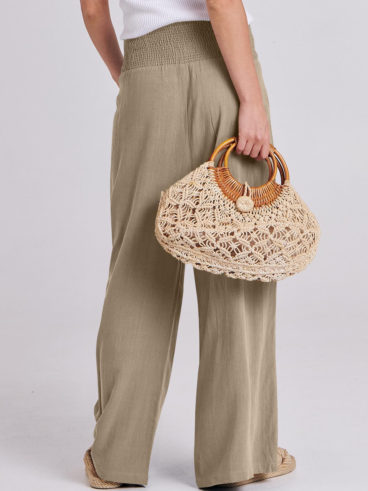 ANRABESS Women Linen Palazzo Pants Summer Boho Wide Leg High Waist Casual Lounge Pant 2025 Beach Travel Vacation Outfits: Brown Small