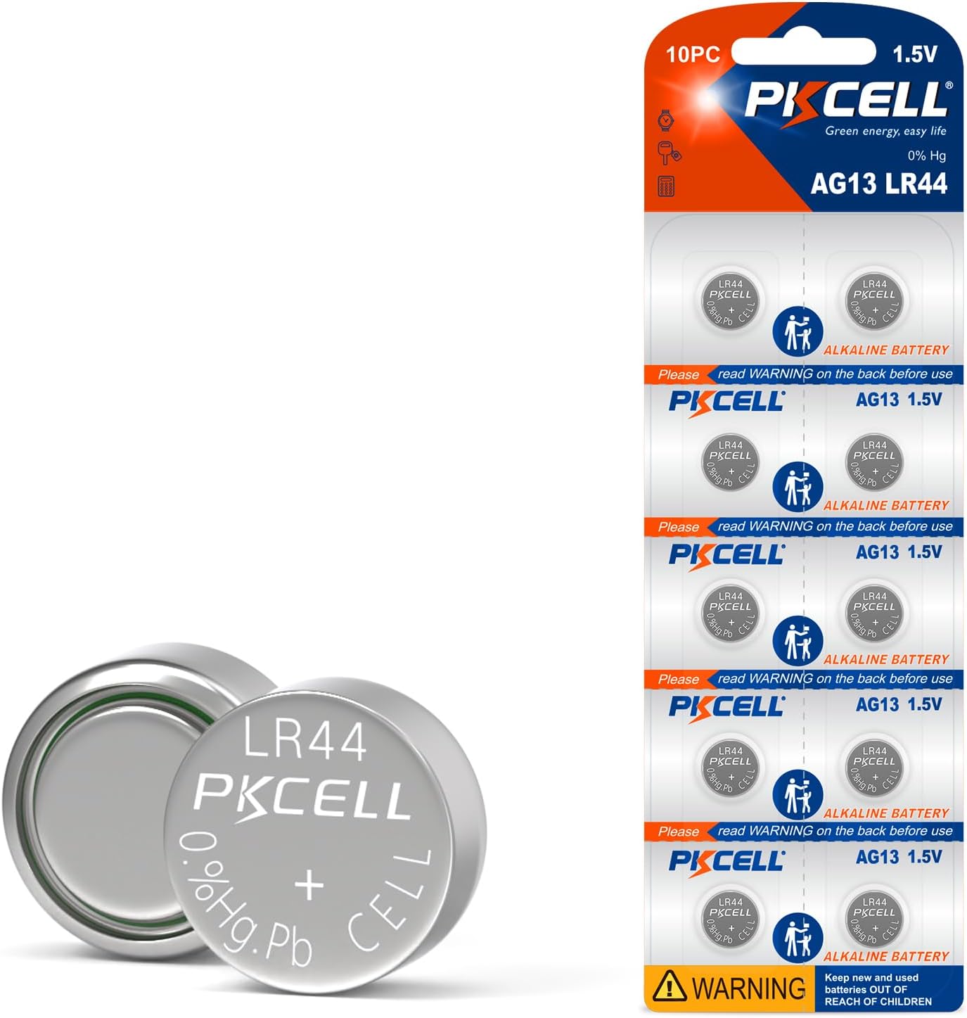 PKCELL LR44 Baterías Alcalinas 1.5V 10 Unidades