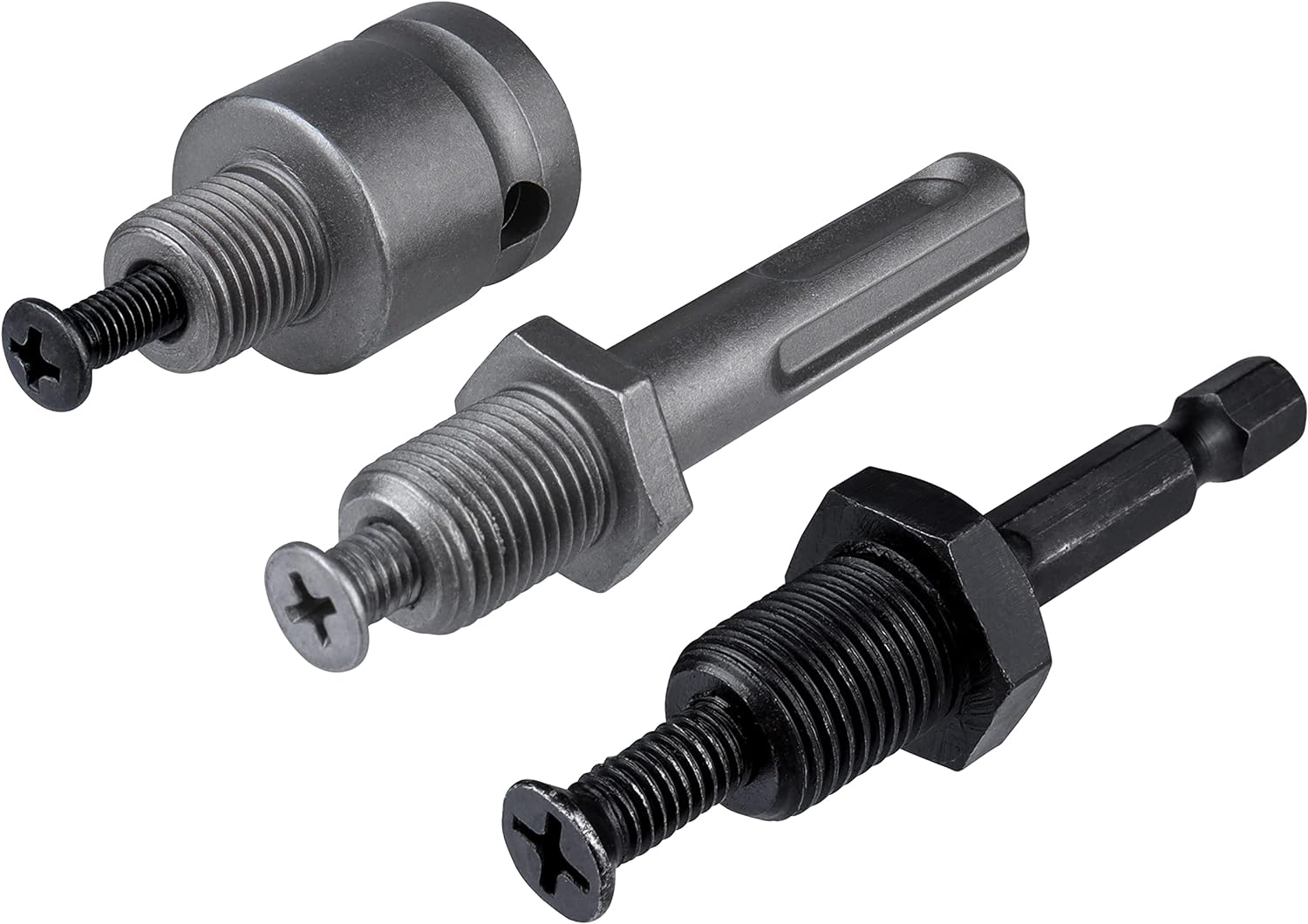 Yakamoz 3Pcs 1/2-20 UNF Mount Thread Drill Chuck Shank Adapter Set, SDS-Plus Shank for Rotary Hammer Drill | 1/4" Hex Shank for Impact Driver | 1/2" Drive Female Adapter for Air Impact Wrench
