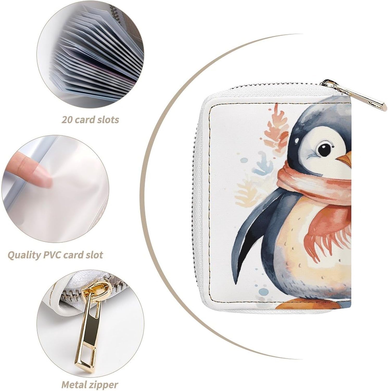 Cute Cartoon Penguin Card Holder RFID Blocking,Credit Card Wallet for Women And Men,Card Case Organizer Bag with Zipper
