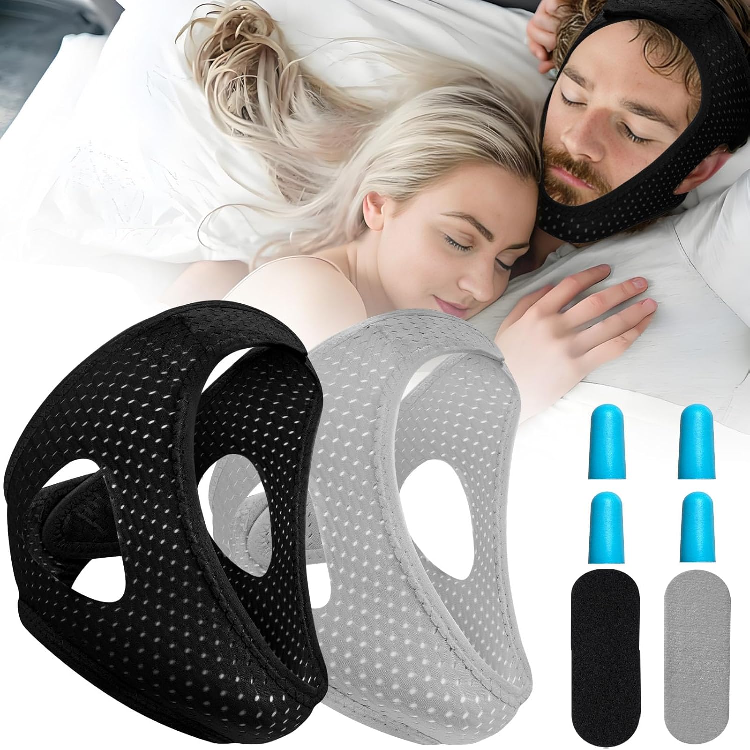 Snoring Chin Strap for Users,Anti Snoring Chin Strap for Sleeping, 2 Pack Adjustable Jaw Support Strap to Keep Mouth Closed, Snoring for Men Women