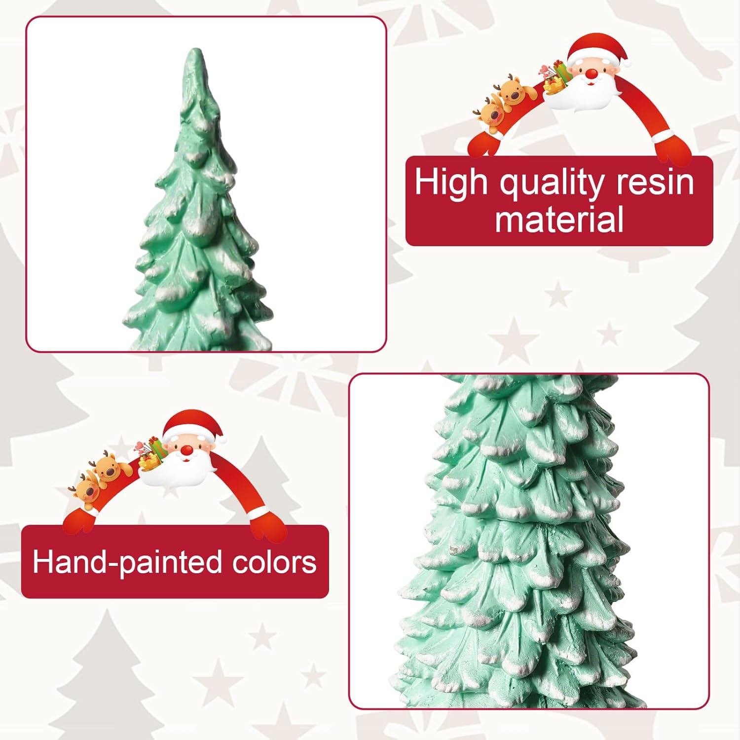 Christmas Tree Table Decor Set of 2, Resin Christmas Tree Figurines 12.5"/10.9" for Christmas Tabletop Decor Indoor Winter Mantelpiece Decorations
