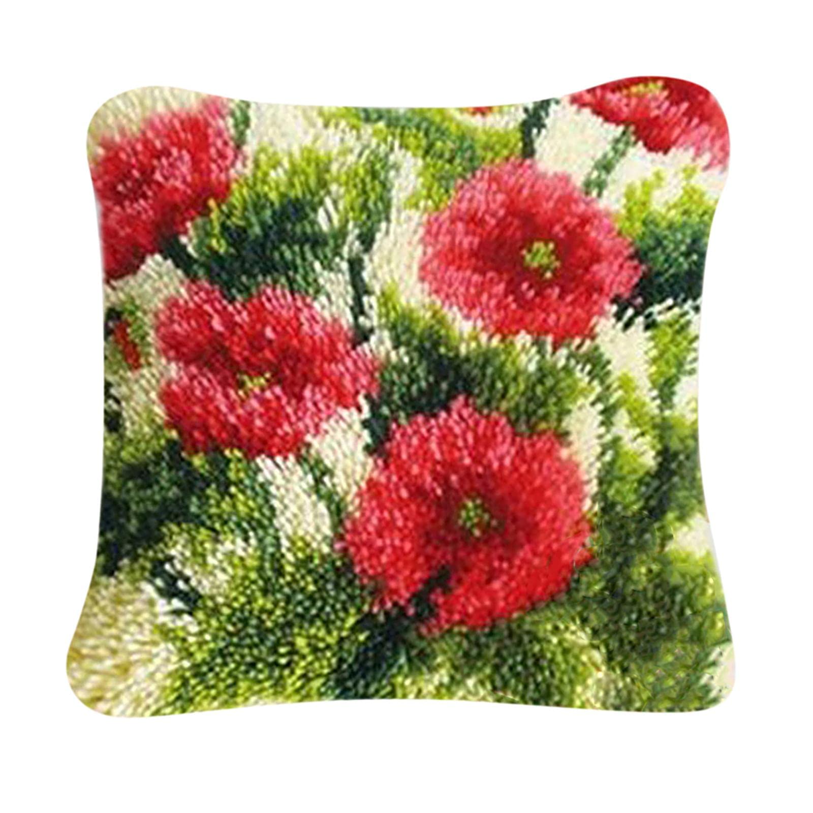 LOOM TREE Floral Pattern Pillow Cushion Latch Hook Embroidery Kit for Beginner 40x40cm Needlecrafts & Yarn | Rug Making | Latch Hooking | Latch Hooking Kits-image-19