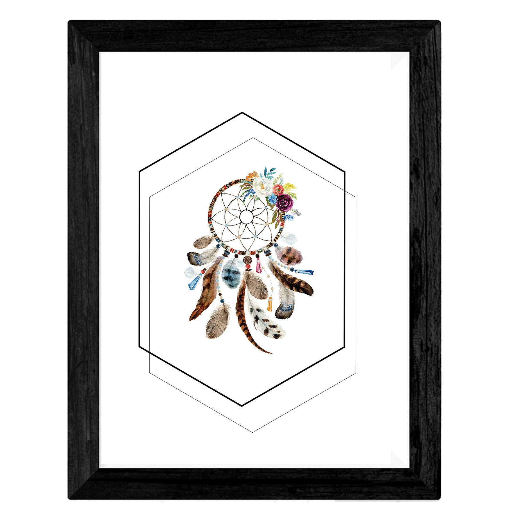 Nacnic Set de 4 láminas de Formas Geometricas Y Plumas Boho, en tamaño A3, Poster papel 250 gr. Con Marco