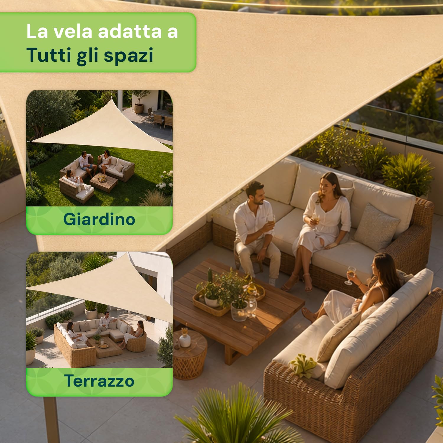 Tenda a Vela Parasole Ombreggiante Traspirante Permeabile Telo Telone per Esterno, Giardino, Terrazzo, Balcone Rettangolare e Quadrata Resistente ai Raggi UV (Triangolare, 5 x 5 x 5 metri)