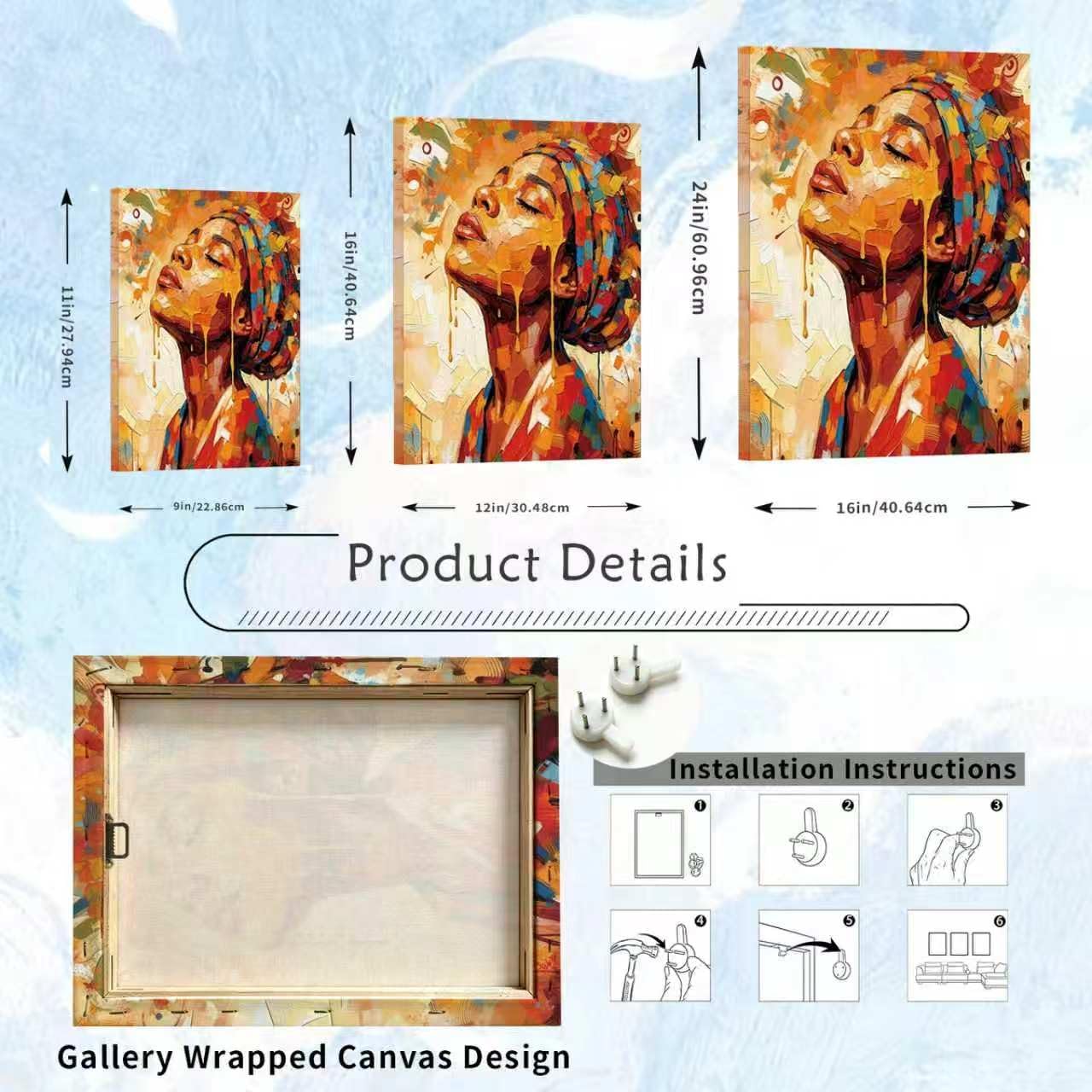 African American Wall Art Black Woman Canvas Print Framed Tribal 12x16 in image 2