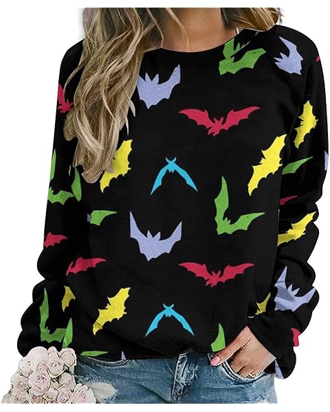 Women's Casual Crew Neck Sweatshirt Halloween Sweatshirts Loose Long Sleeve Casual Pullover Tops