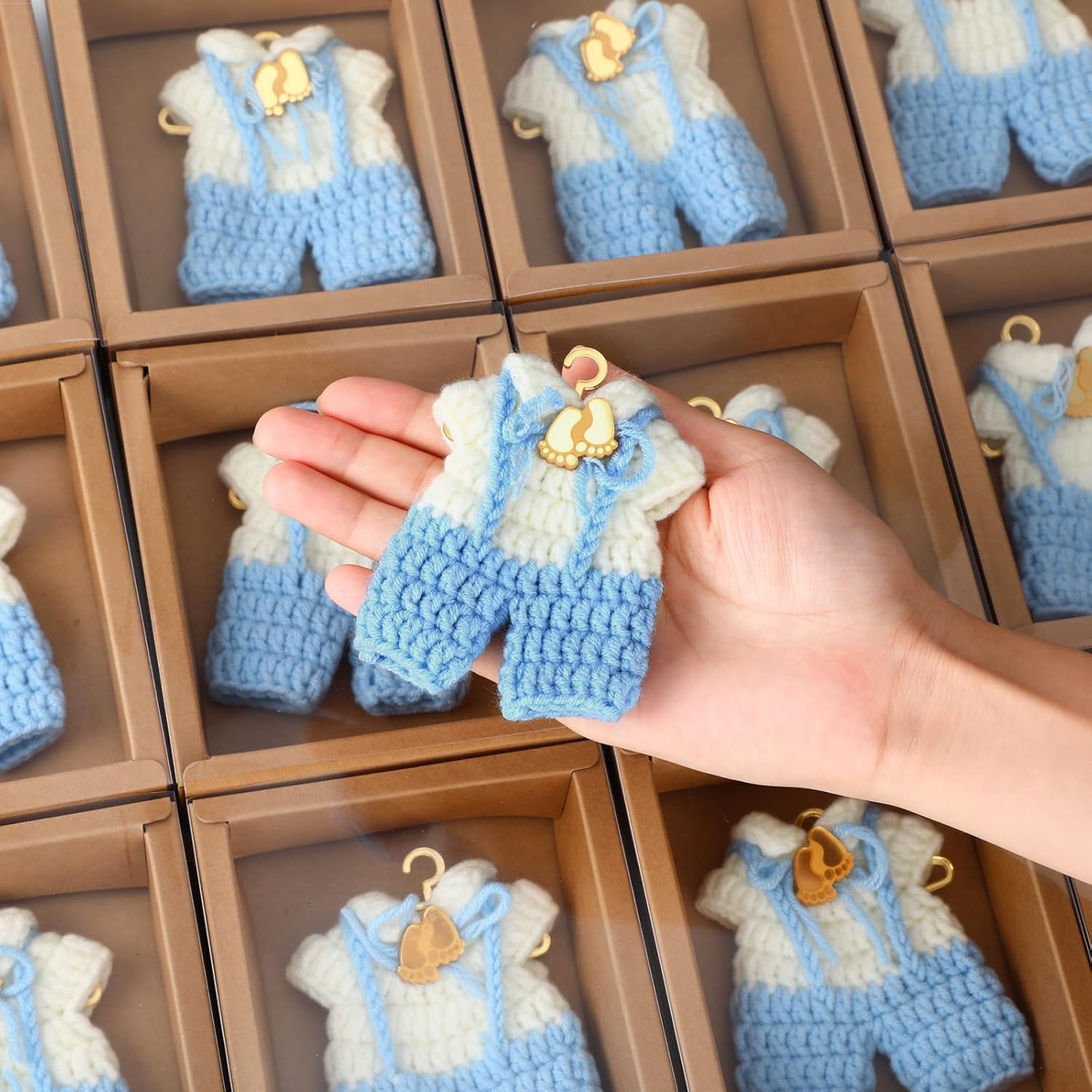 LemonRoad 15 Pcs Baby Shower Favors for Boy or Girl Baby Shower Prizes for Guests Sweater Refrigerator Magnet with Box Coat Hangers Acrylic Feet for Thank You Gifts Gender Reveal Baptism Party(Blue)