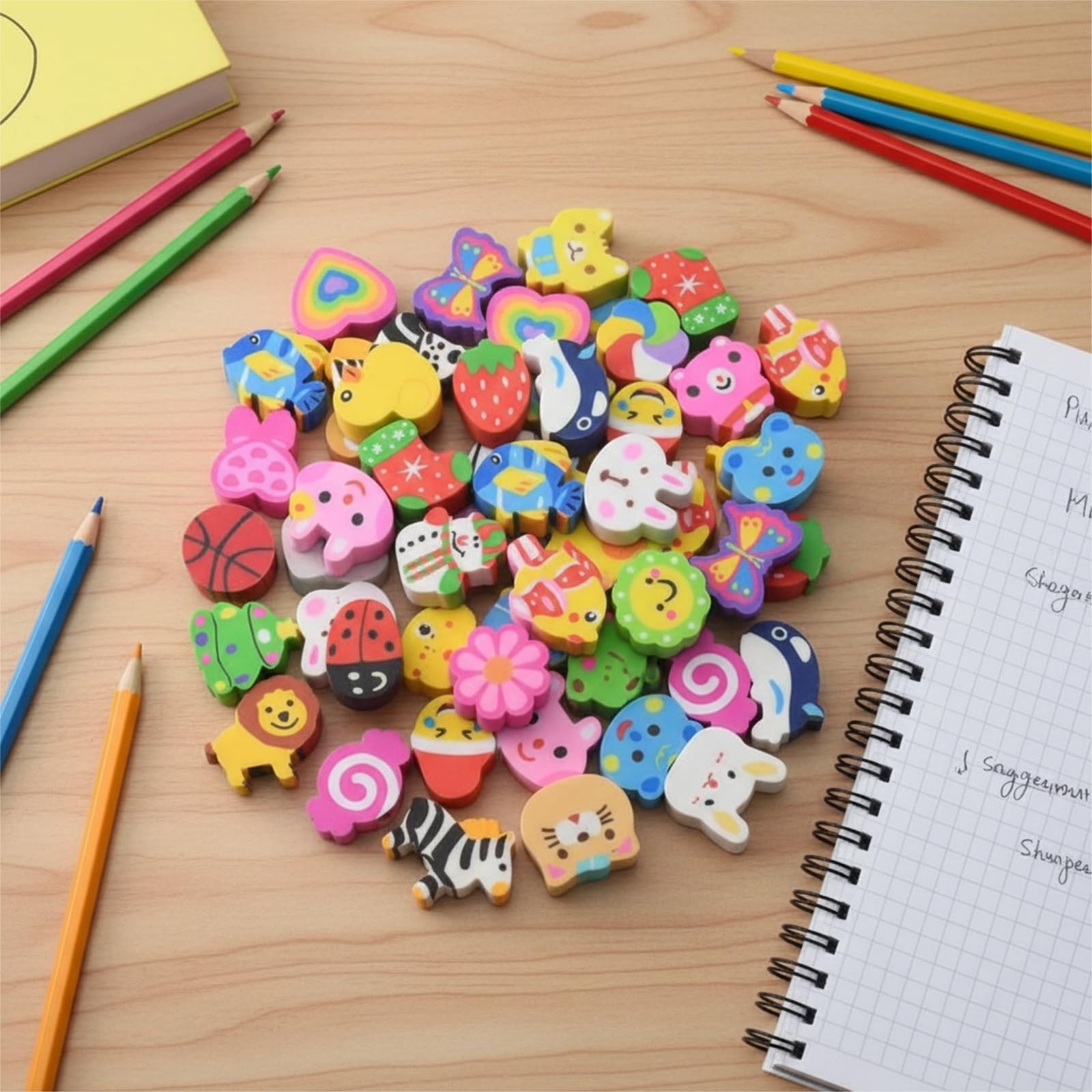 Lot de 50 gommes colorées en PVC pour enfants - fournitures scolaires