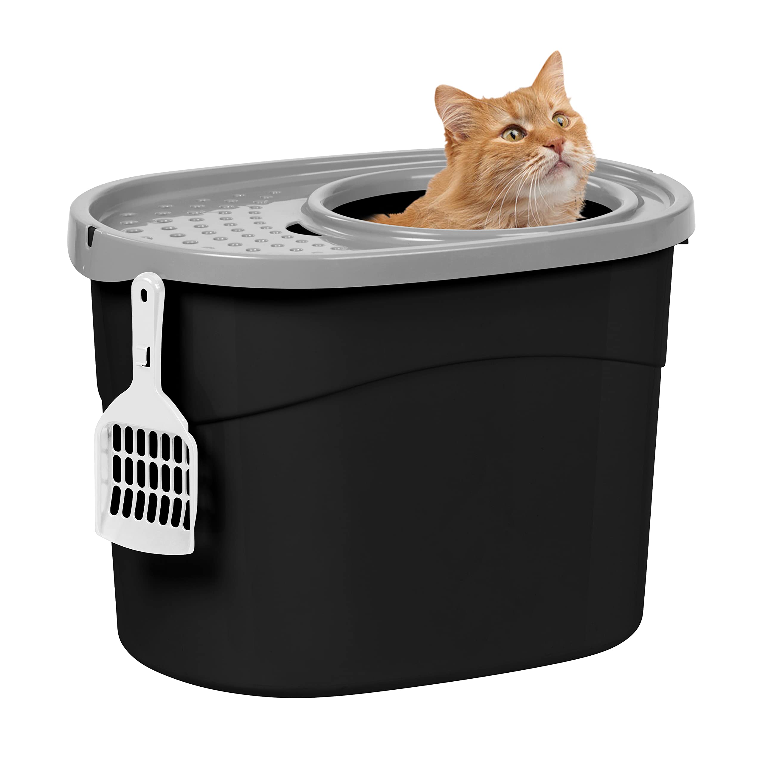 Iris Ohyama TECL-20 Covered Cat Litter Box with Shovel, up to 7 kg, Black/Grey, Areia Caixa for Cats, Box, for Large and Small Cats, Closed, Cagadero, Toilet, BPA Free, Cat Litter Box,