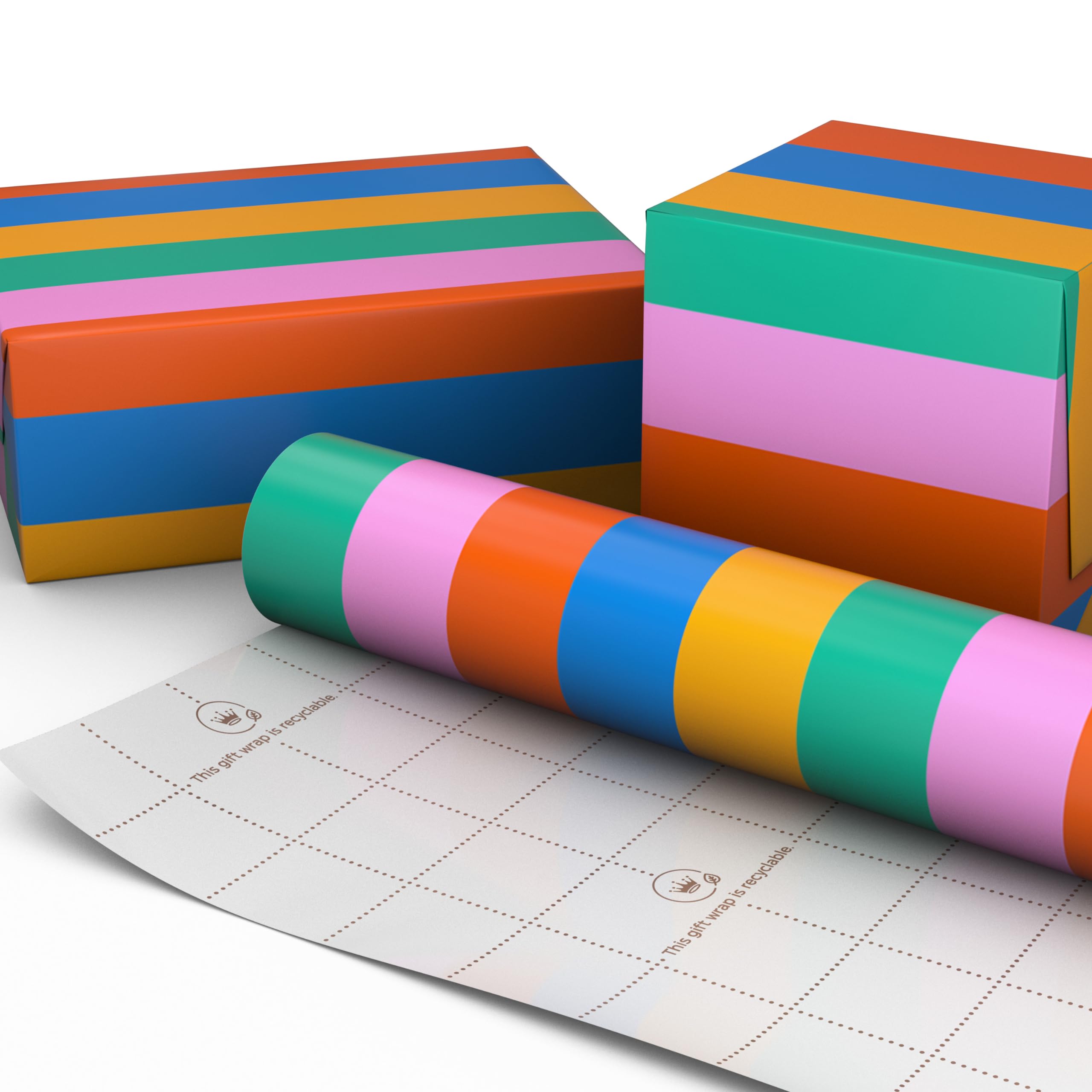 Hallmark Wrapping Paper Mini Roll - Orange, Blue, Pink and Green Stripes Gift Wrap Paper (1 Mini Roll: 40 sq. ft. ttl.) for Birthdays, Graduations,