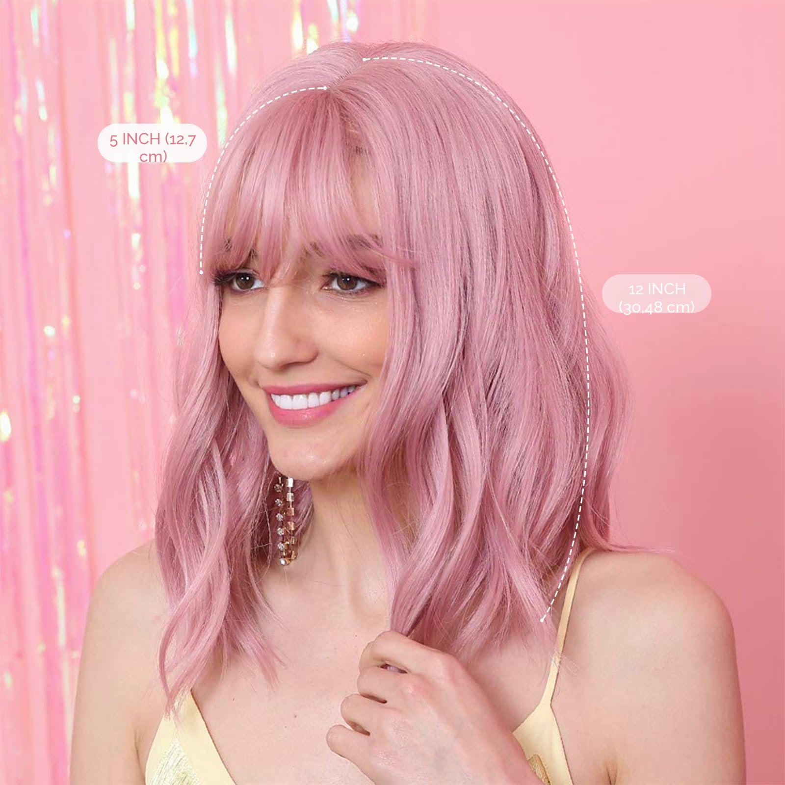HAIRCUBE 35,6 cm kurze, gelockte Bob-Perücke für Damen, hochwertige synthetische Perücke mit Pony