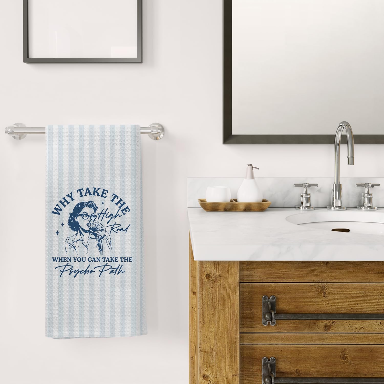 Trendy Retro Woman Kitchen Bar Towels, Funny Gifts for Women Adult Humor, Sarcastic Why Take The High Road Decorative Hand Dish Tea Towels for Kitchen Bar Cart, 16x24 Inch image 4