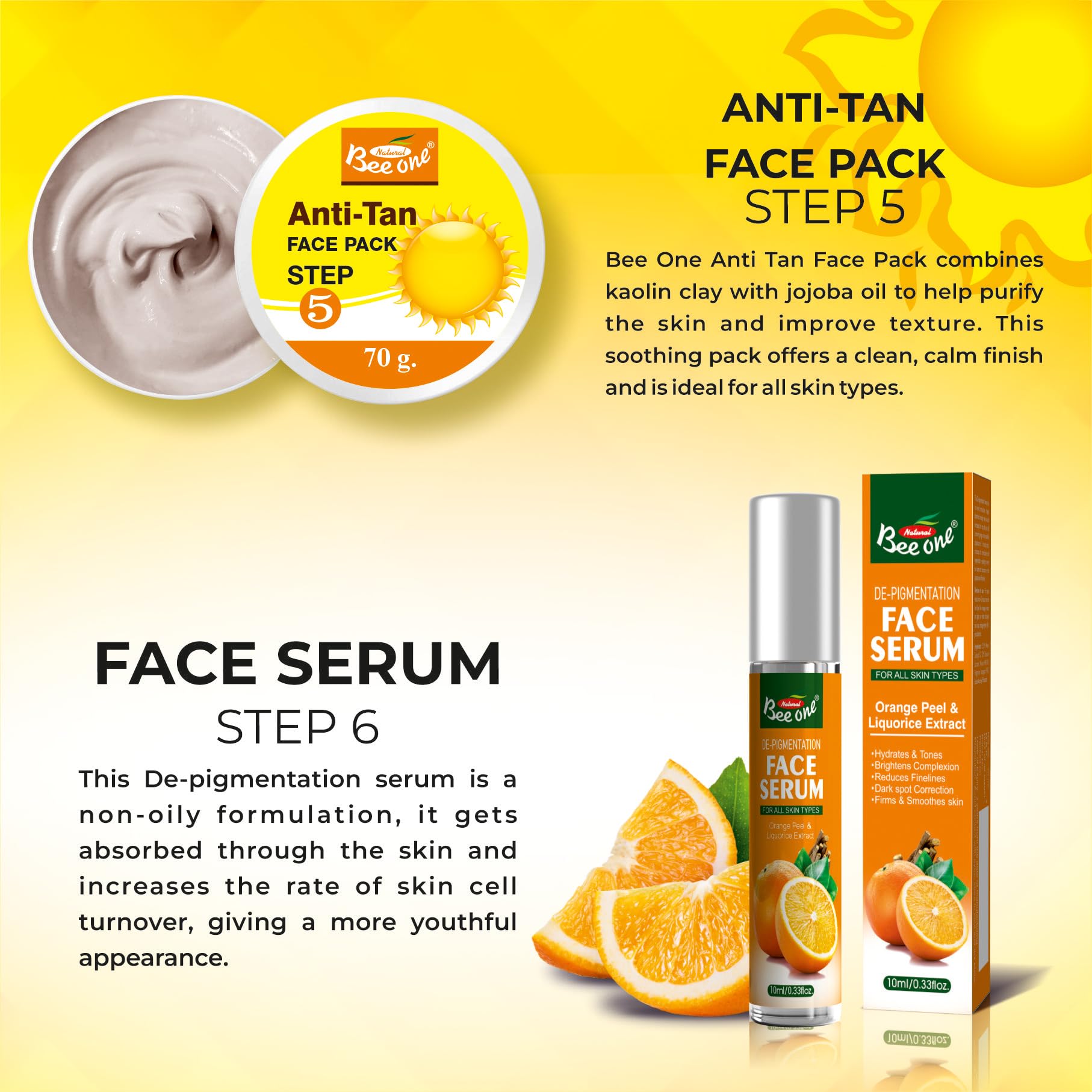 Bee One Complete 5 step Facial Kit for Radiance & Youthful Glow 312 g | Fights pigmentations and prevents Acne | Suitable for all Skin Types | Get upto 15 uses in this 1 kit (Anti Tan) 3