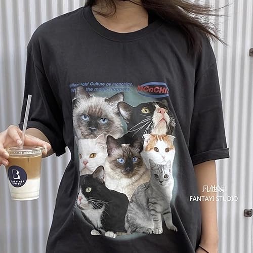 Miniatura 4 de Harajuku Fashion Couple Loose Street Style Y2K Camiseta de manga corta con estampado de dibujos animados para mujer