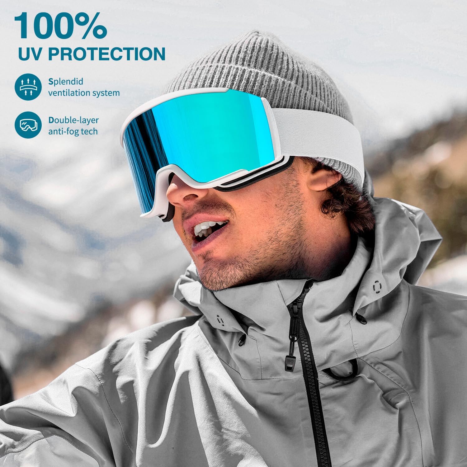 Ski Goggles for Men Women,Anti Fog UV Protection Snowboard Goggles for Adult & Youth,OTG Snow Skiing Goggles - Image 2