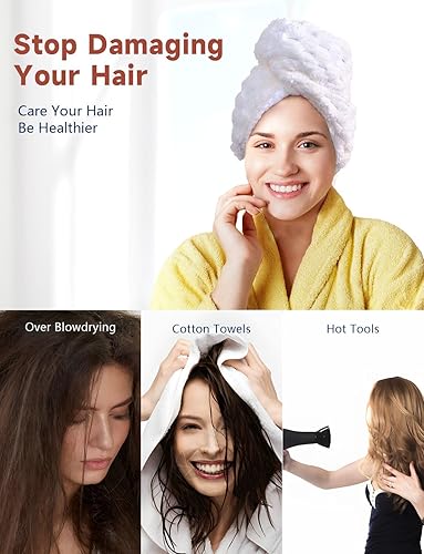 Miniatura 6 de WAERTIUY Toalla de microfibra para secar el cabello, paquete de 3 envolturas súper absorbentes de secado rápido para todos los estilos de cabello,