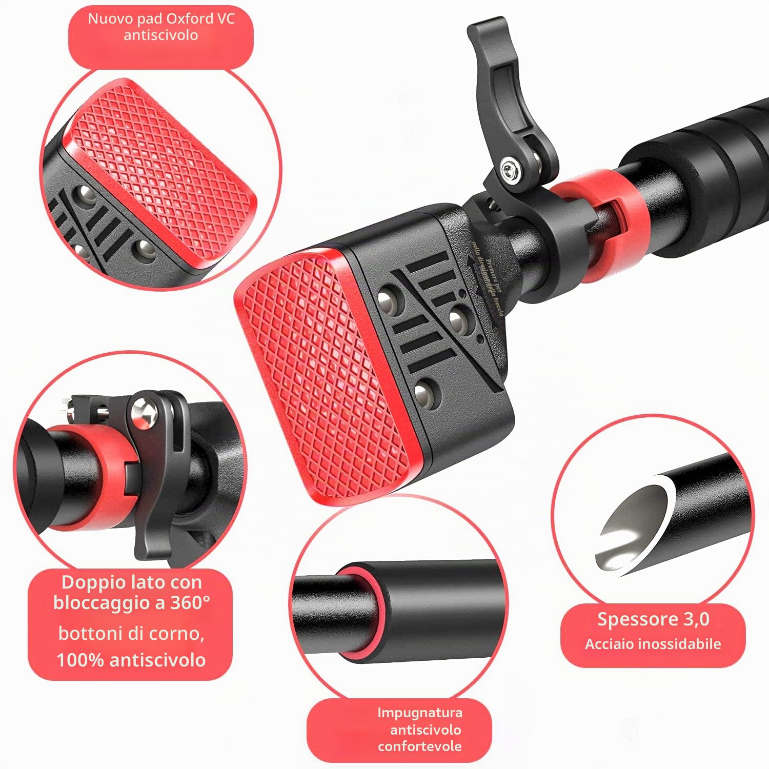 Barra per trazioni da parete, regolabile, 71-95 cm, portata max 200 kg, antiscivolo, in alluminio, nero e rosso