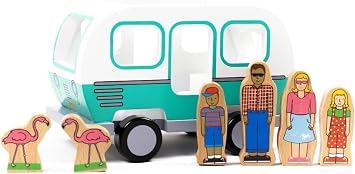 Jack Rabbit Creations 7-Piece Magnetic Glamper Camper Van Family of 4 & Pink Flamingos FSC Wood, Non-Toxic Camping Toy, Imaginative Play Toddler Gift, Ages 3+
