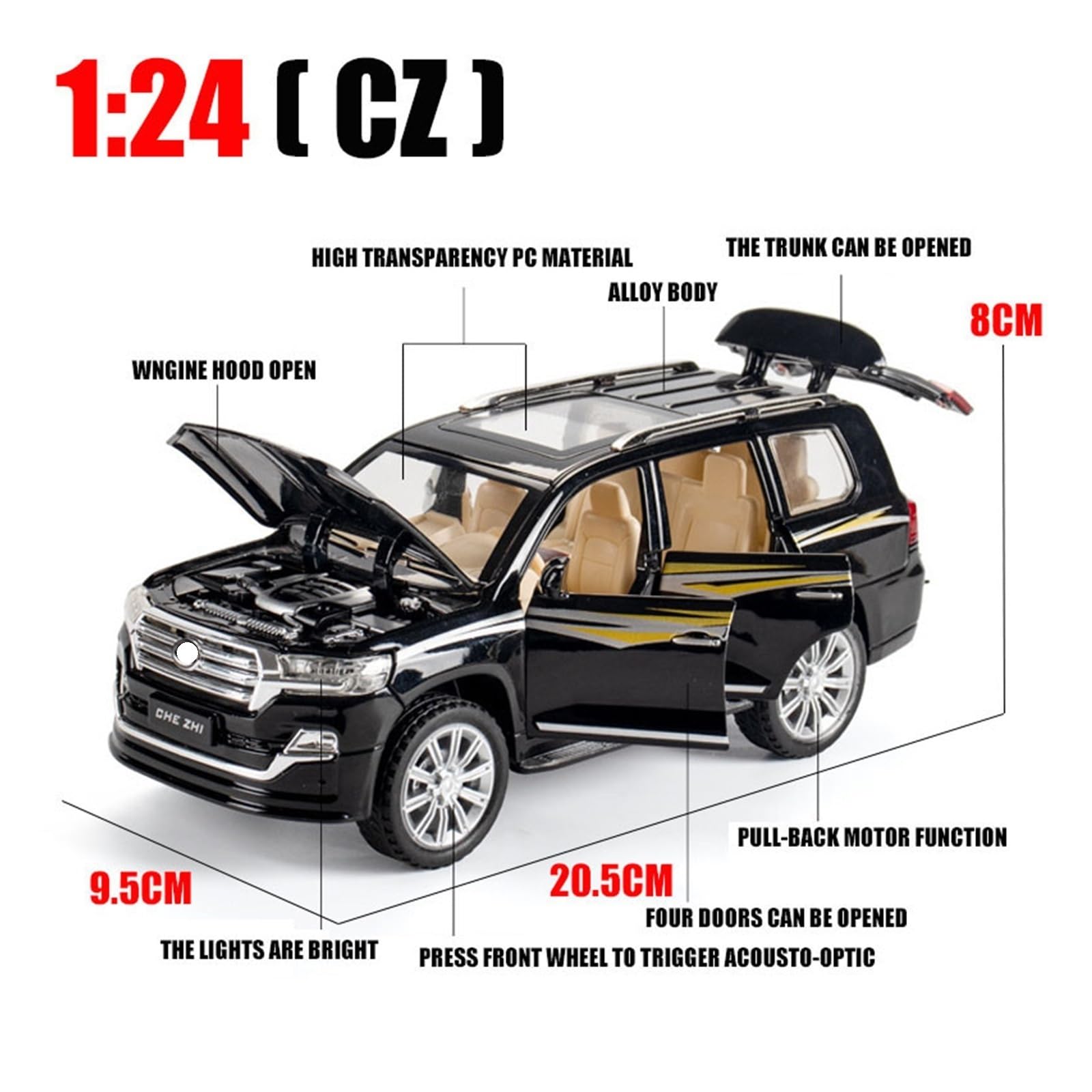 1:24 dla Land Cruiser SUV, model ze stopu, samochody odlewane, ulubione zabawki prezentowe(czarny A, z pudełkiem)
