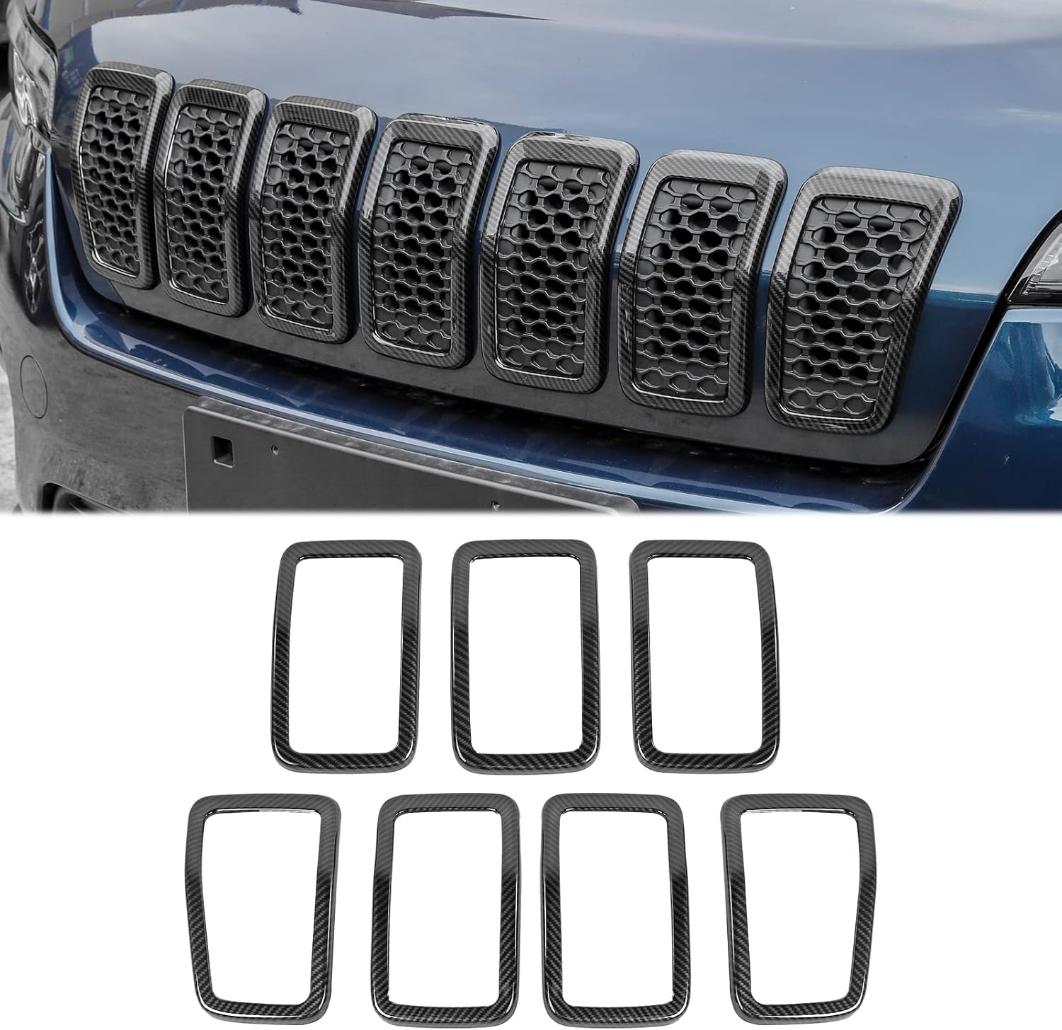 JeCar Grille Inserts ABS Grill Cover Trim Kit Compatible with Jeep Cherokee 2019-2021 KL, Carbon Fiber Texture