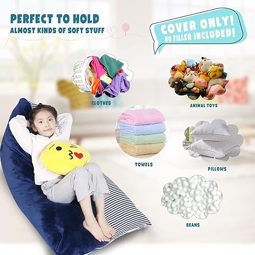 Miniatura 32 de LOLOMLO Funda para puf de almacenamiento de animales de peluche, terciopelo rosa, organizador de asiento para niños, adolescentes y adultos, sofá