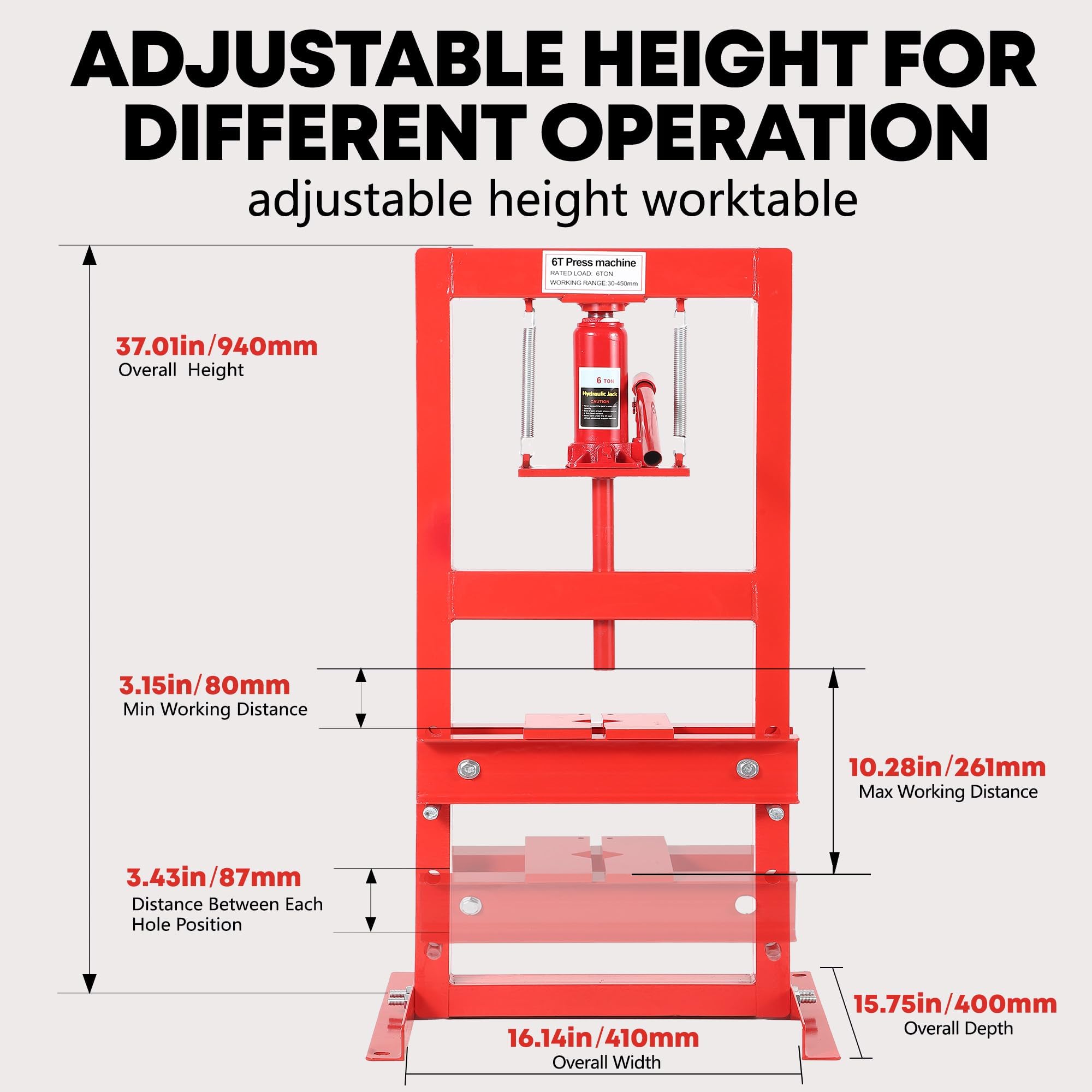 Garvee Pressa idraulica H-Frame da 12 tonnellate per officina - Struttura professionale in acciaio al carbonio - Piano di lavoro e piastre di pressatura - Valvola di sicurezza per cuscinetti, metalli,