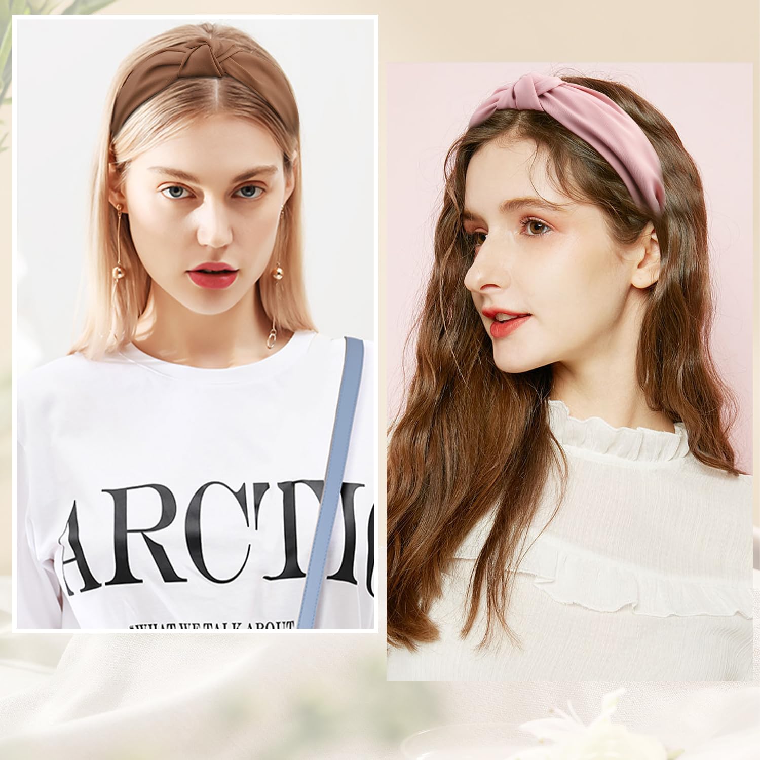 Set Di 5 Fasce Per Capelli Larghe In Tessuto Morbidissimo – Colori Neutri (Rosa, Crema, Beige, Marrone, Nero) – Antiscivolo E Moda Per Donne E Ragazze - 2