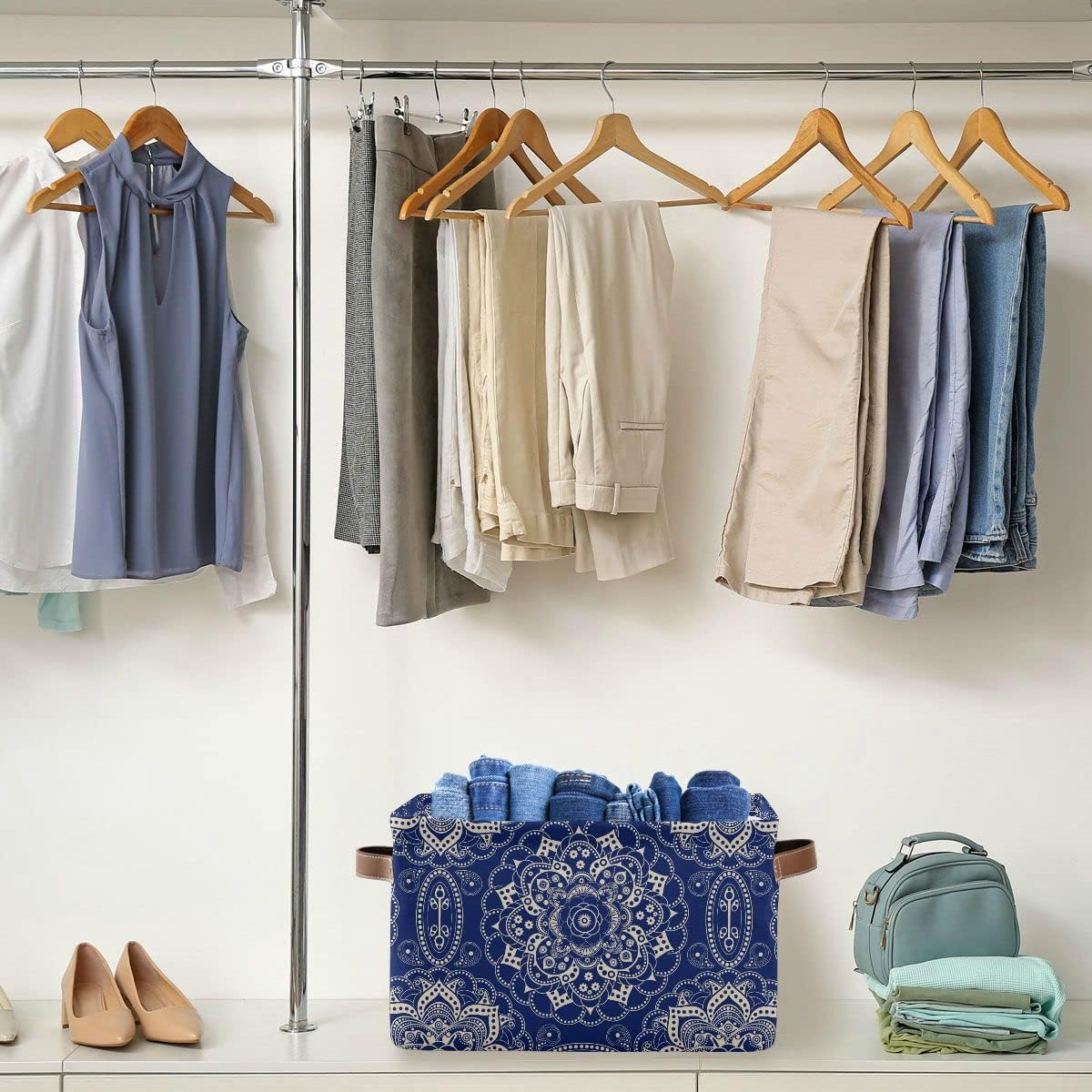 Blue Mandala Bohemian Indian Paisley Rustic?Storage?Basket?Fabric?Laundry?Baskets Boho Ethnic Storage?Boxes?Organizer?Bag?for?Baby?Cloth?Dog?Toy?Book?Storage?Cubes?Shelf?Closet?Bins?16¡Á12¡Á8?Inches