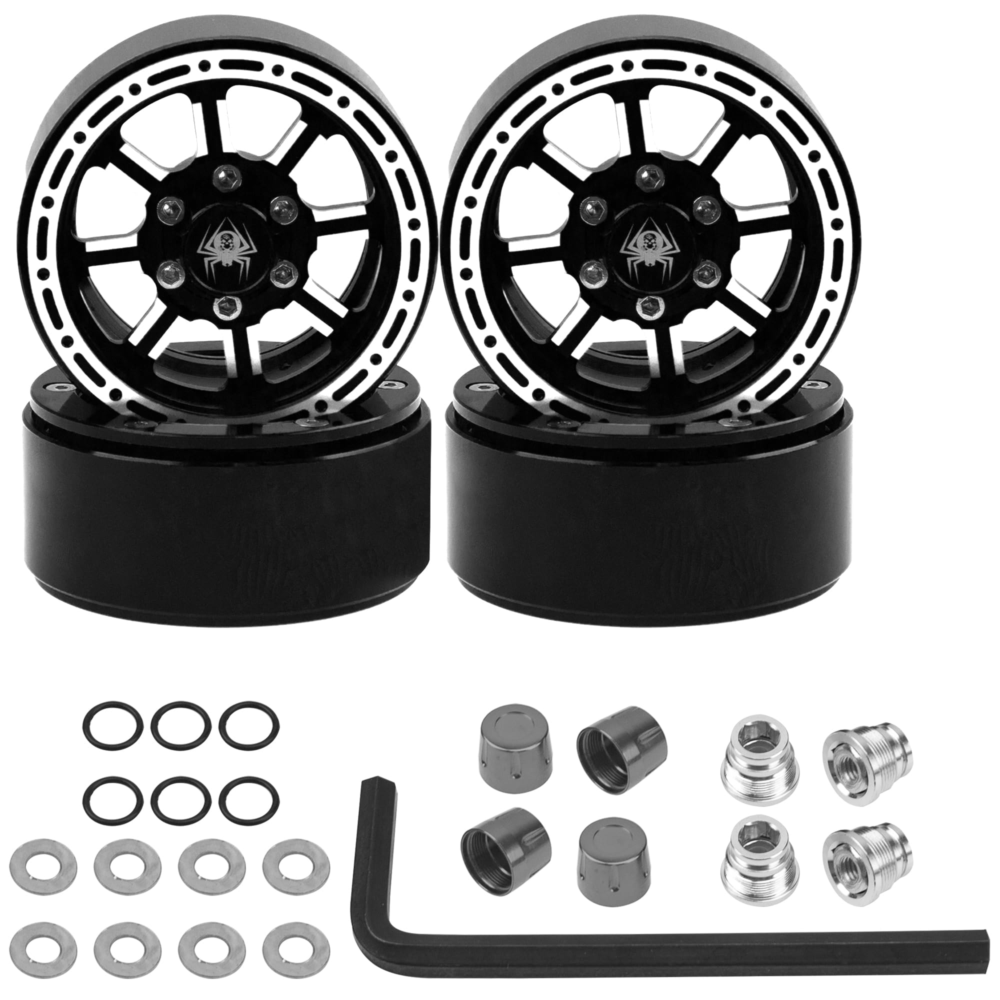 M4 Wheel Hub Caps Wheel Rim Center Nut Cover & Alloy 1.9" RC Beadlock Wheels Rims 8-Spoke