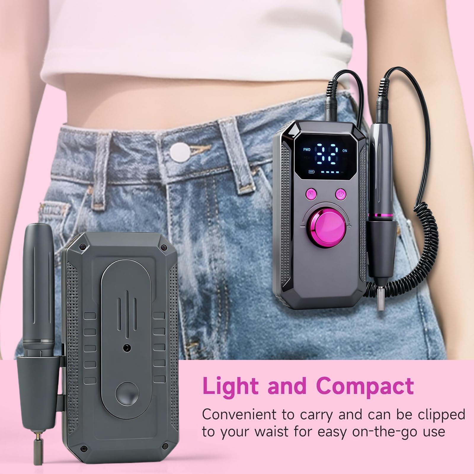 Ponceuse pour Ongles Portable Professionnelle 40000 RPM, Lime à Ongles Electrique Rechargeable pour Enlever et Polir le Gel Acrylique Ongles,Perceuse à Ongles avec Kit de Salon,Gris Foncé