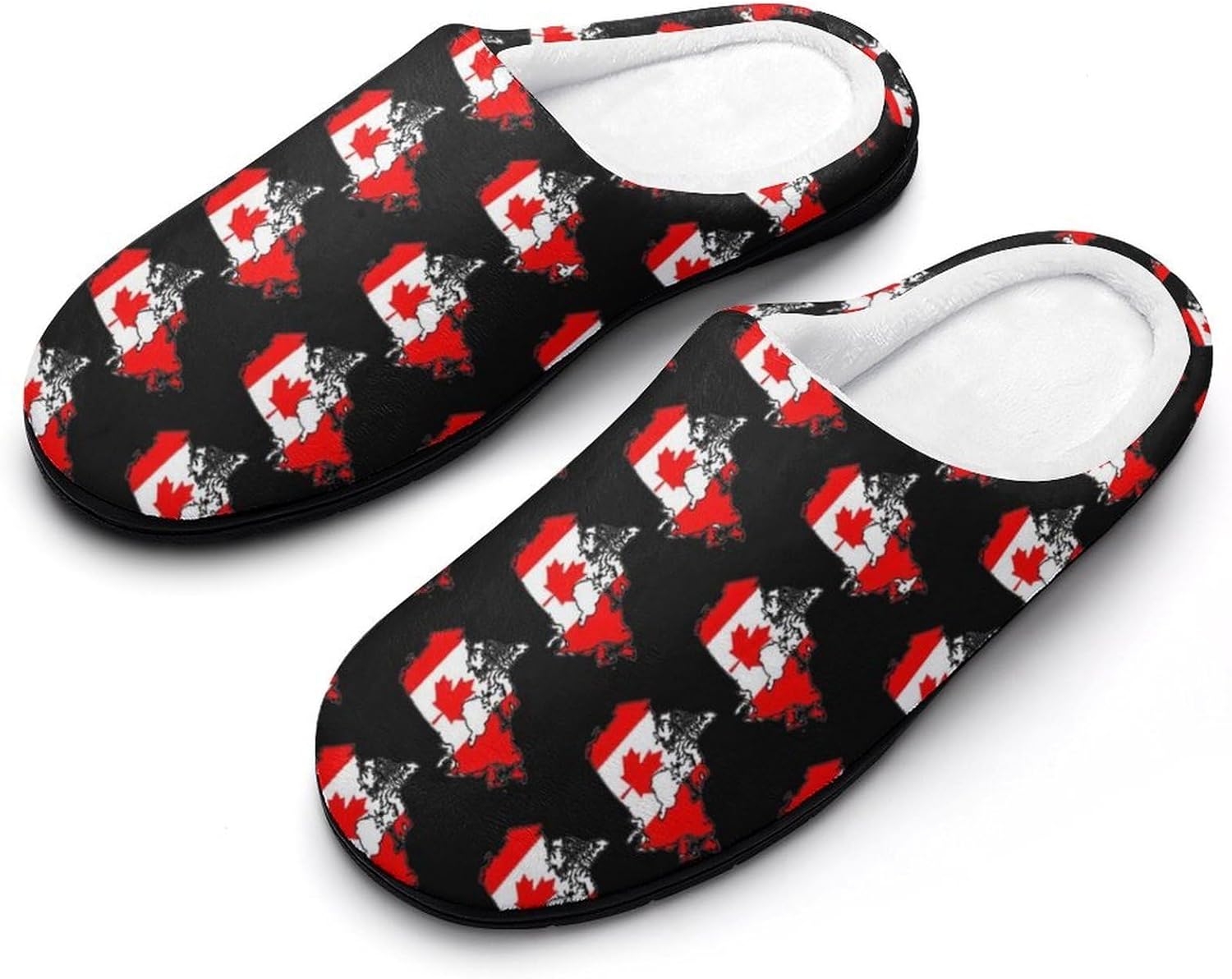 Canadian Flag Map Women's House Slippers Memory Foam Warm Shoes Spa Rubber Sole Indoor Outdoor