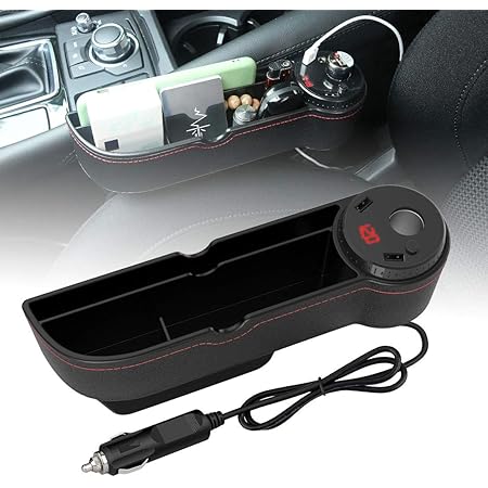 Amazon Buyfull 車用収納ポケット 隙間ポケット Qc3 0 Usb充電機能 運転席 助手席兼用 シートサイド収納ボックス 小物収納 電圧表示 シガーソケット付き ブラック ポケット ケース カバー 車 バイク