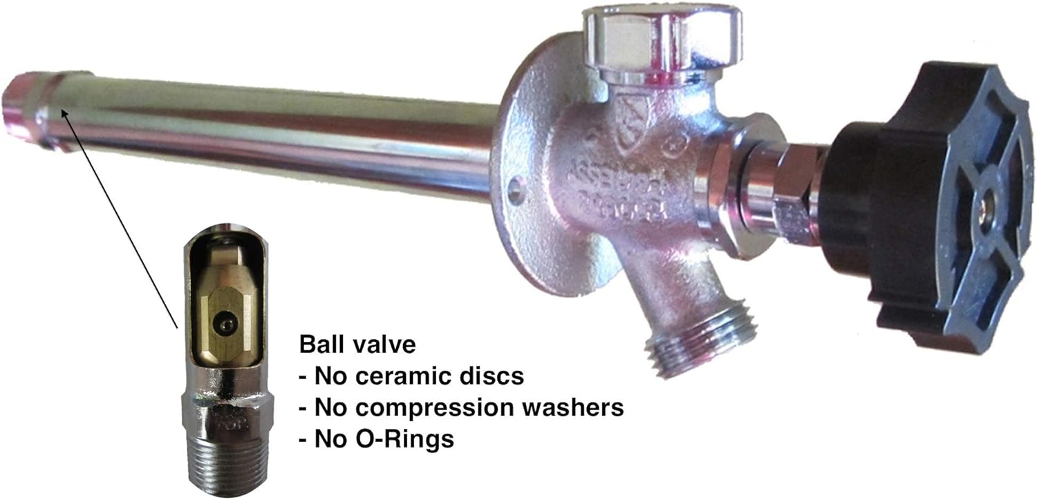 QB-106MC; ¼-Turn Ball Valve Frost Proof Sillcock; 6" wall thickness; ½" m.p.t. x ½" copper swt inlet connection