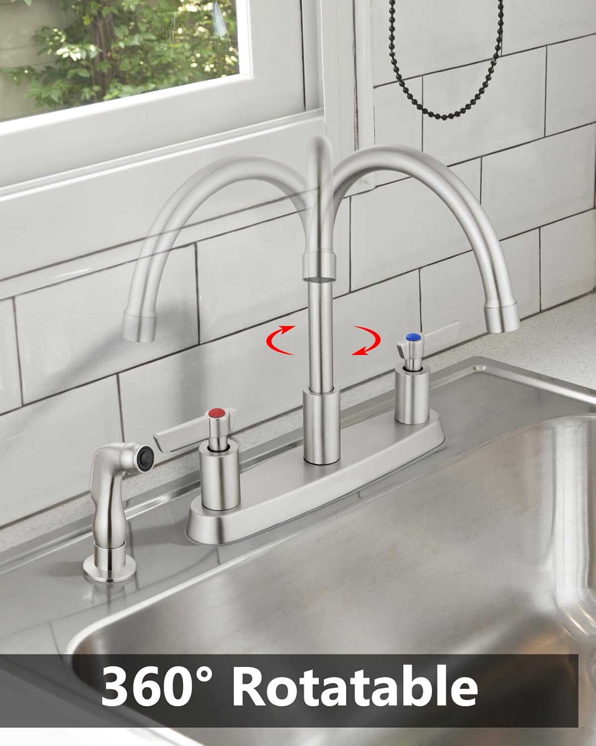 Kitchen Faucet with Sprayer 2 Handle Kitchen Sink Faucets 8 Inch Centerset 3 Hole with Supply Lines Brushed Nickel