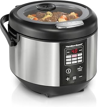 Hamilton Beach Stay or Go 20 Cup Portable Multi Cooker With Lid Latch | Rice Cooker, Slow Cooker, Food Steamer | Easy Digital Controls | PFAS-Free Nonstick Pot | Glass Lid | Black & Stainless Steel