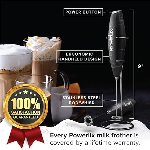 Miniatura 3 de PowerLix Espumador de leche de mano, funciona con pilas, máquina de espuma para café, café con leche, capuchino, chocolate caliente, mini mezclador