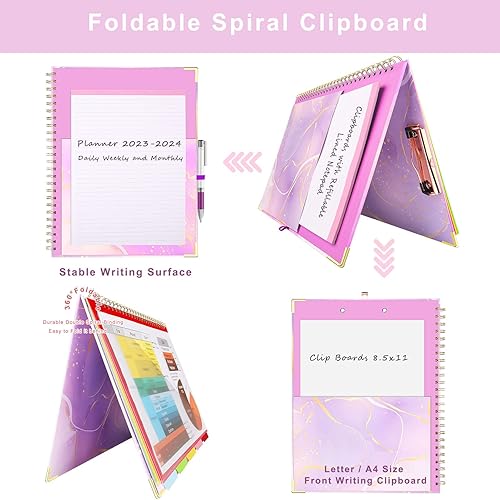 Miniatura 4 de Portapapeles en espiral con bloc de notas recargable, bonita carpeta de portapapapeles, 5 divisores con almacenamiento y 10 bolsillos, portapapeles