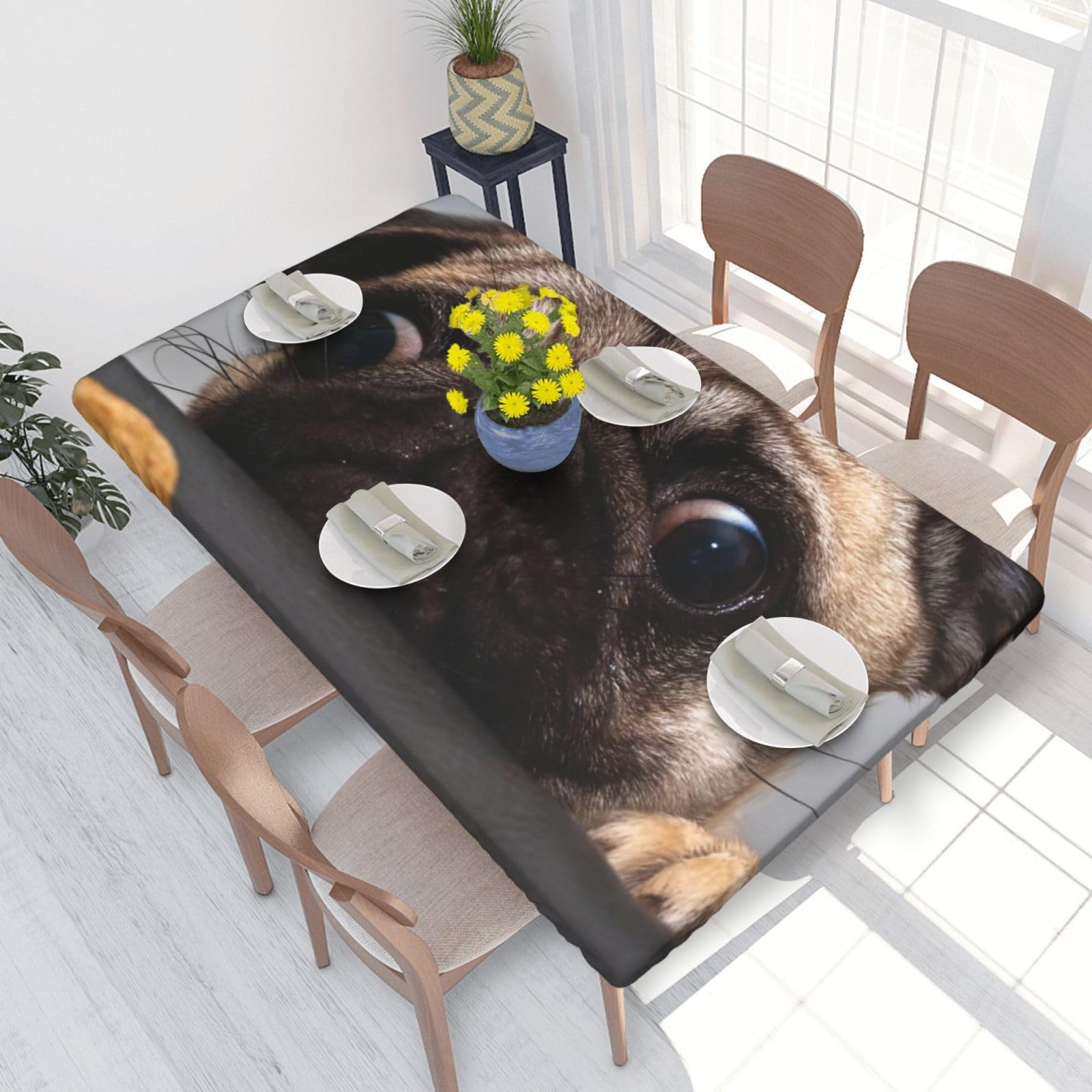 BNVSADC Cute Pet Pug Printed 4FT Tablecloth 122x76 CM Polyester Kitchen Water Resistant Table Cloth Dining Table Decoration Table Covers