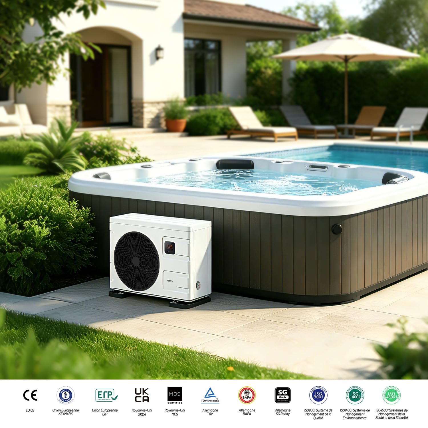 INVERBOOST Elite Pool Wärmepumpe Inverter 7,5 kW für Schwimmbecken bis 20 m³, COP bis 16, Leiser Betrieb, WiFi & Sprachsteuerung | Vollinverter Pool-Wärmepumpe mit COP bis 16, WiFi-Steuerung