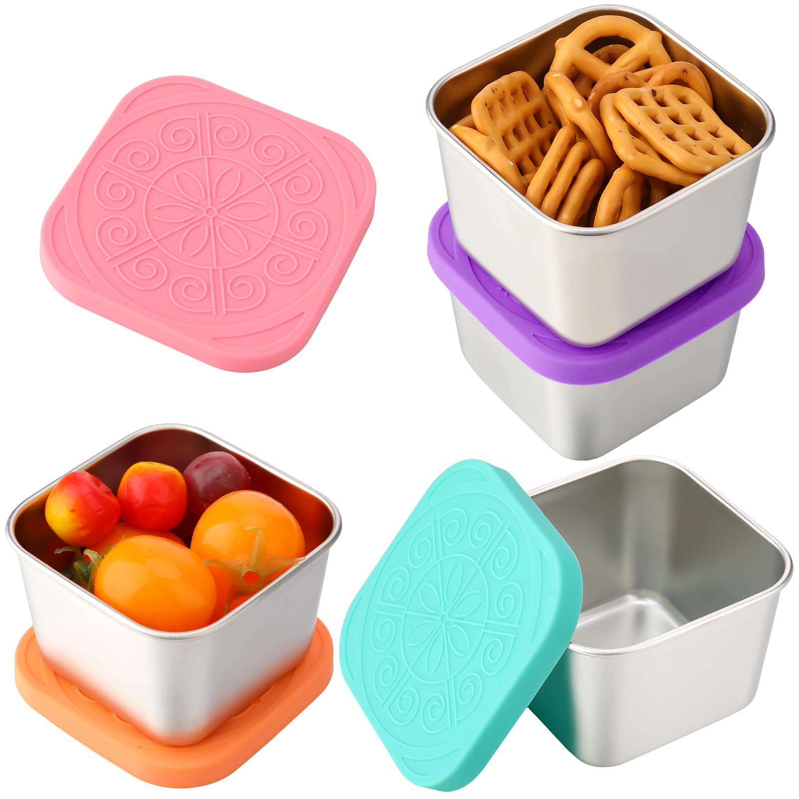 saerryor 4 Pack 6oz Stainless Steel Food Containers with Silicone Lids