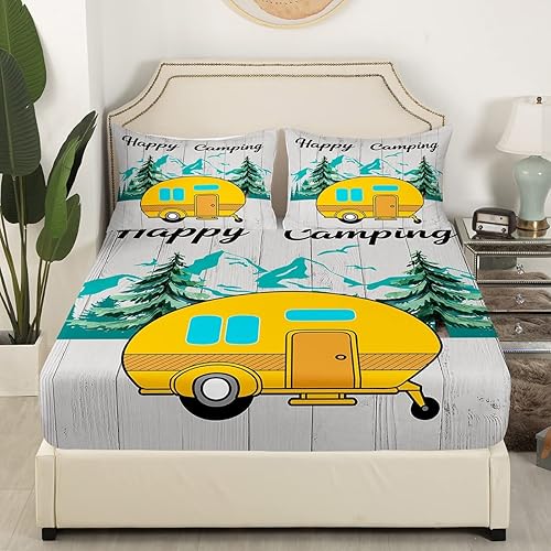Vista 109 de Erosebridal Sábanas rústicas de granja, sábanas de camping feliz, juego de sábanas para decoración de cámper para niños, adolescentes, mujeres