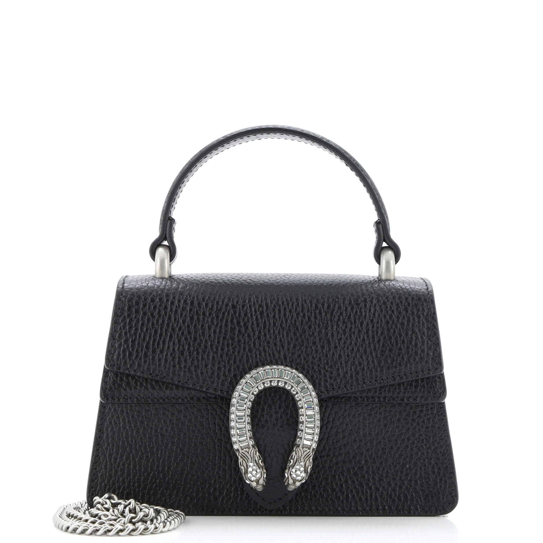 Pre-Loved Dionysus Top Handle Bag Leather with Crystals Mini, Black